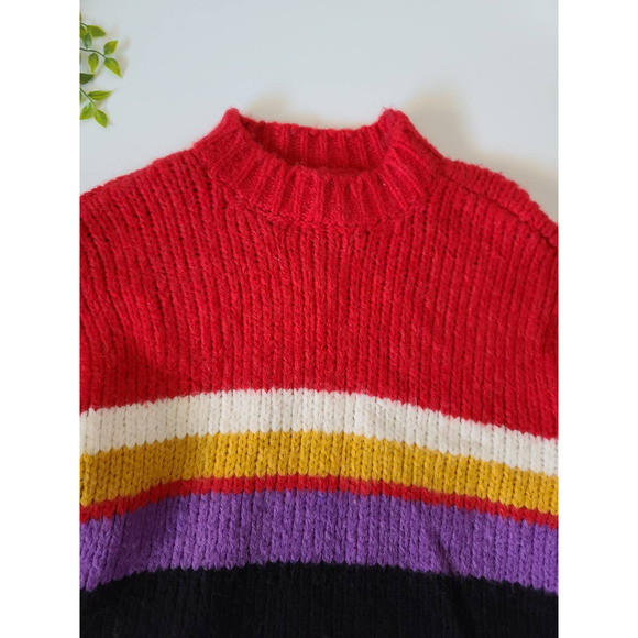 Sanctuary Party Striped Alpaca Wool Red Knit Crew Neck Pullover Sweater Small - Picture 6 of 10